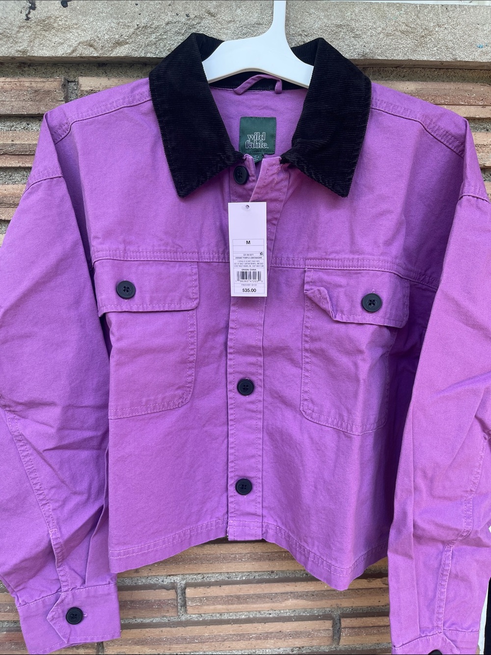 wild fable Purple Cropped Jacket with Black Corduroy Collar - Picture 1 of 3
